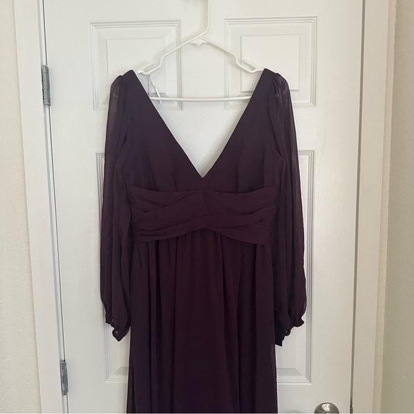 Lulu's Deep V-Neck Plum Long Sleeve Dress - Picture 4 of 7